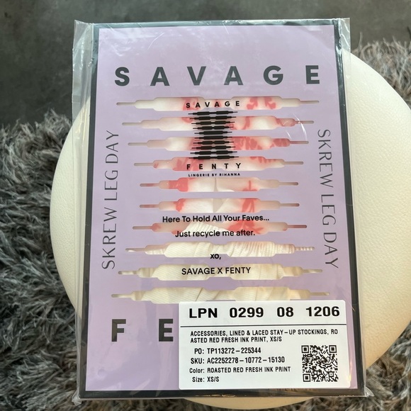 Savage X Fenty Roasted Red Fresh Ink Lined & Laced Stay-Up Stockings - Picture 11 of 12